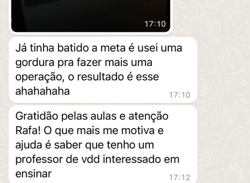 Aluno envia mensagem de gratidao: "Gratidao pelas aulas e atencao Rafa! O que mais me motiva e saber que tenho um professor de verdade interessado em ensinar"
